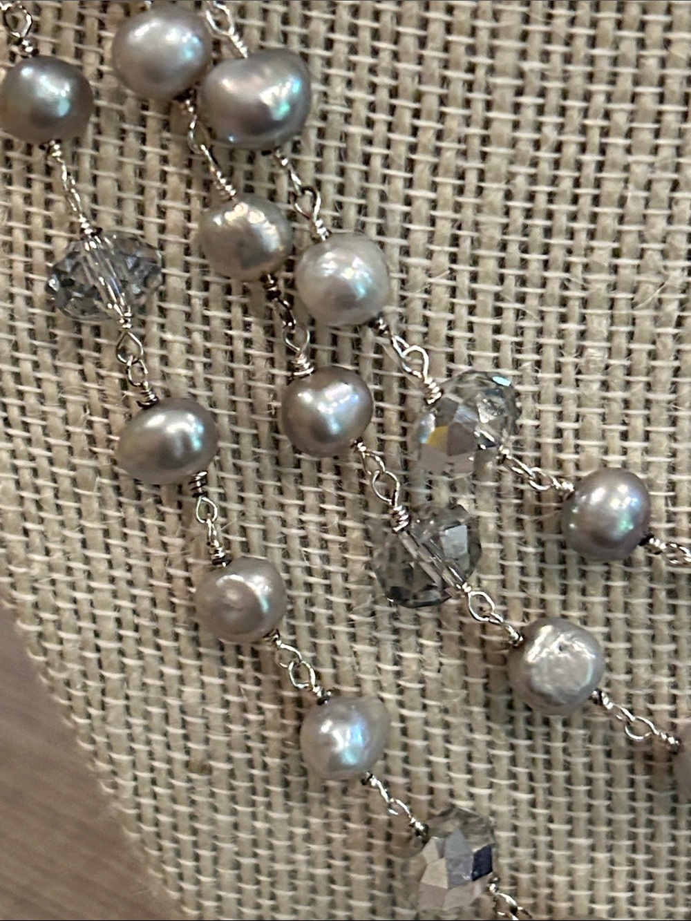 Multi-Strand Silver Gray freshwater Pearls and Crystal Necklace image 2